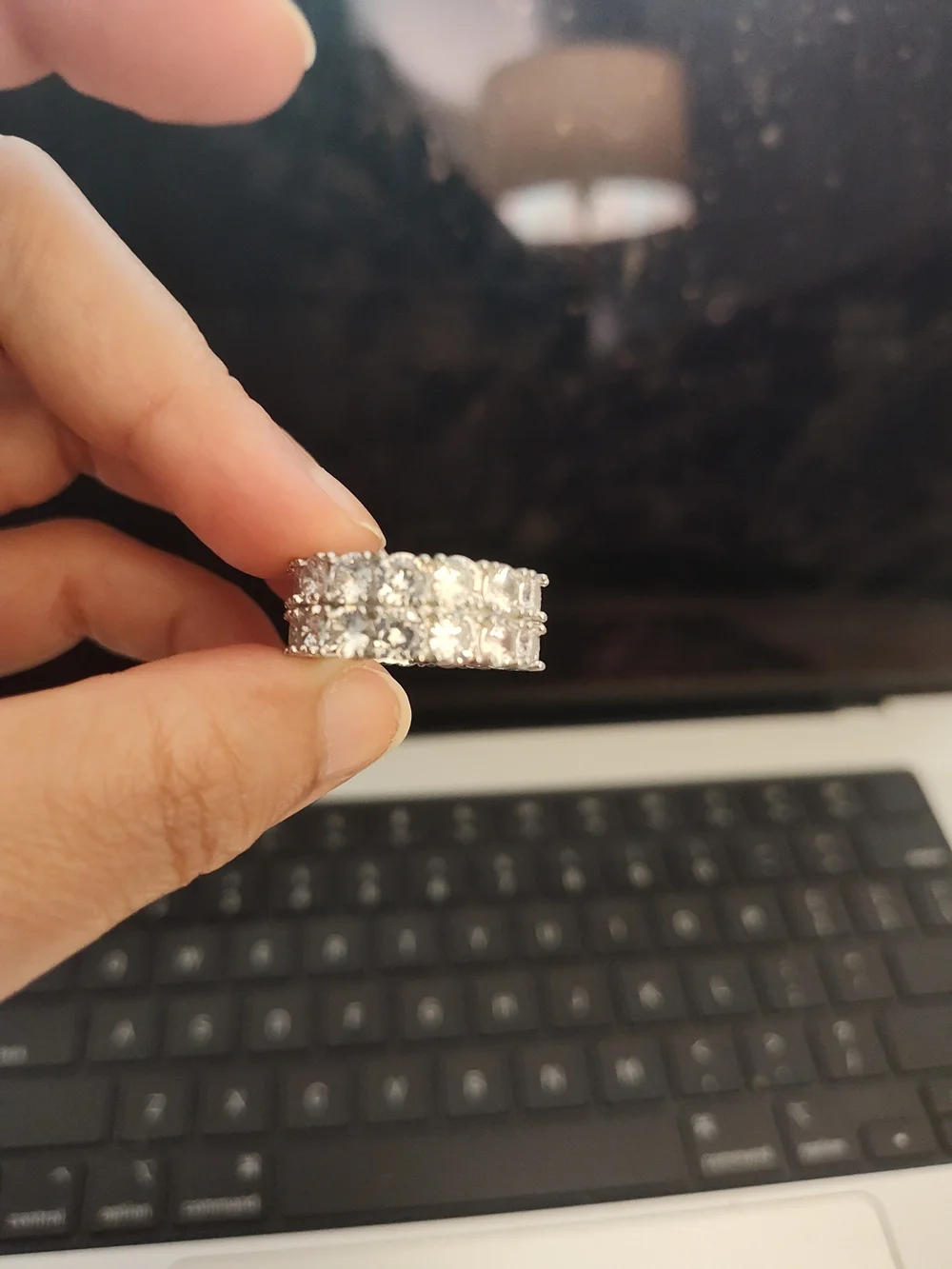 Elegant Silver-Tone Crystal Eternity Band